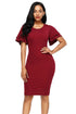 Sexy Purplish Red Flare Sleeve Back Slit Sheath Dress
